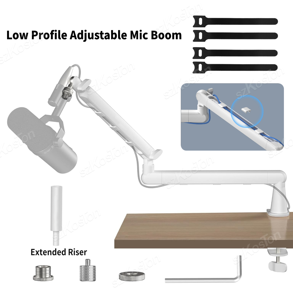 Boom Arm Stand - White Microphone Boom Arm Adjustable Low