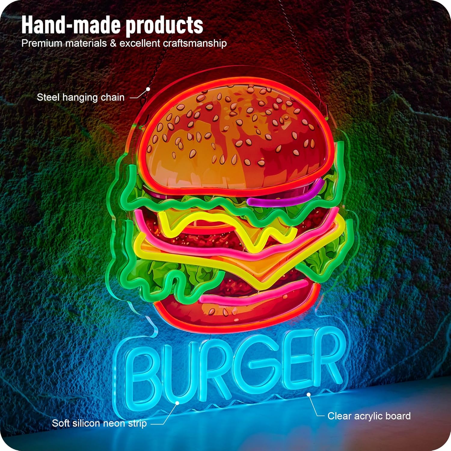 Burger Neon Sign Business Art  - đánh giá và giá Photography Lighting For Food