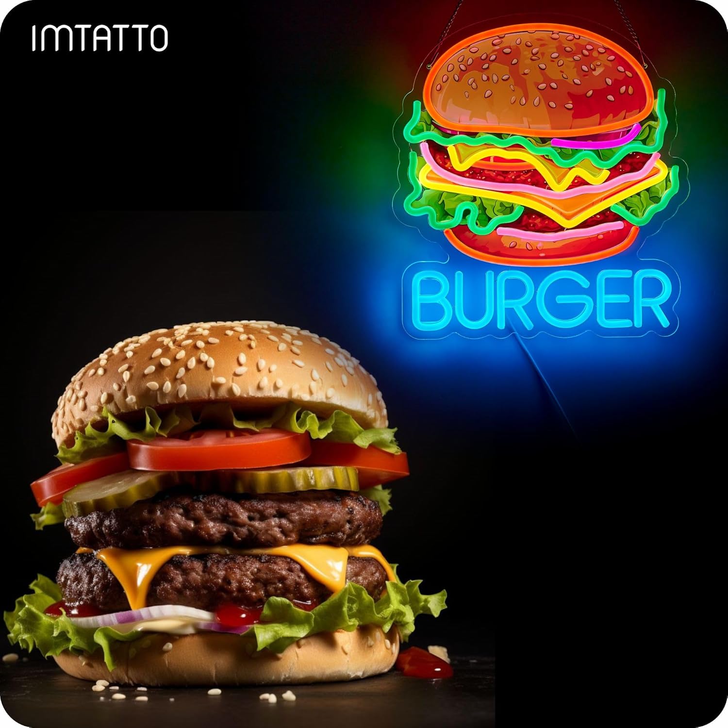 Burger Neon Sign Business Art  - đánh giá và giá Photography Lighting For Food
